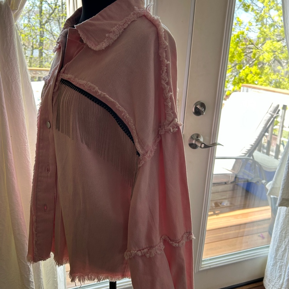 Pink Fringed Button-Up Shirt - Picture 2 of 3